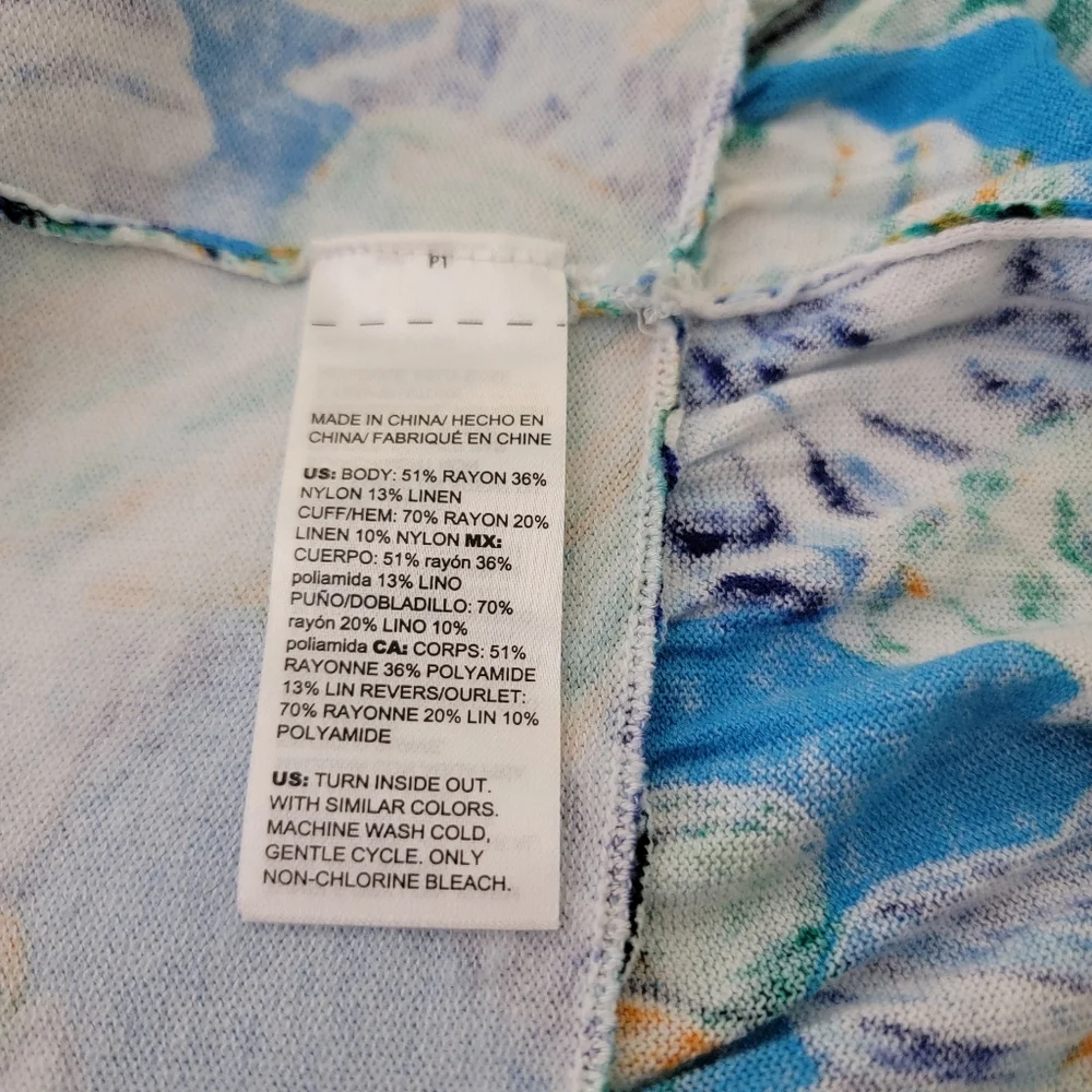 Chico's open front top size 3 US XL blue shells cruise beach Ruffled cardigan *